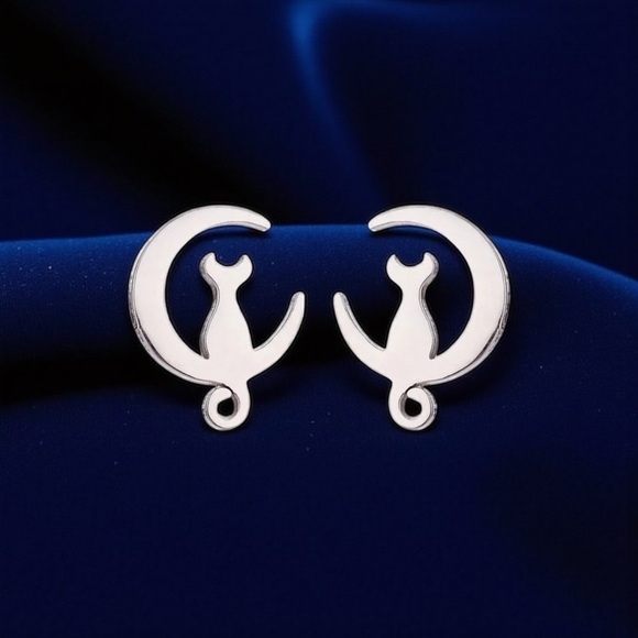Fashion Jewelry Jewelry - Stunning Silver Cat Moon Earrings - NWOT